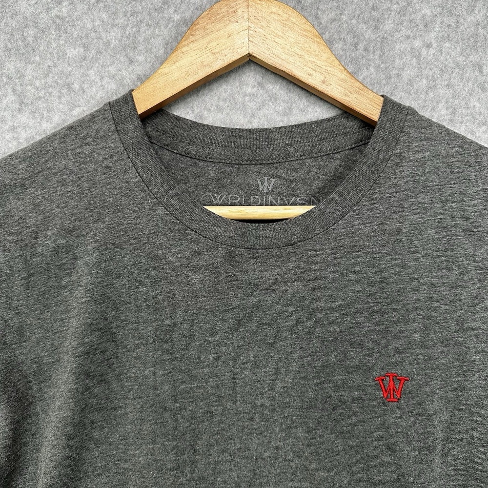 WRLDINVSN Mens T-Shirt Large‎ Gray Crewneck Embroidered Red Logo Streetwear